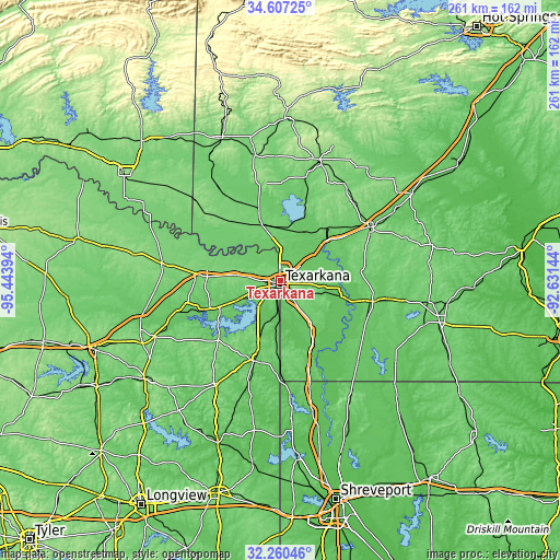 Topographic map of Texarkana