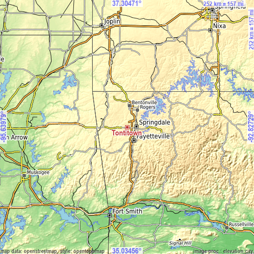 Topographic map of Tontitown