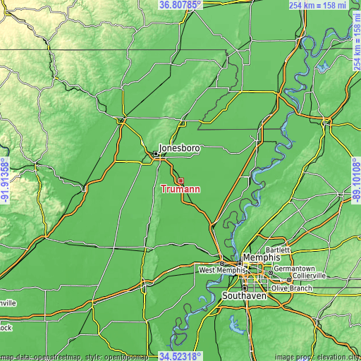 Topographic map of Trumann