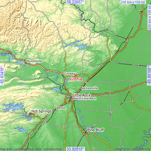 Topographic map of Vilonia