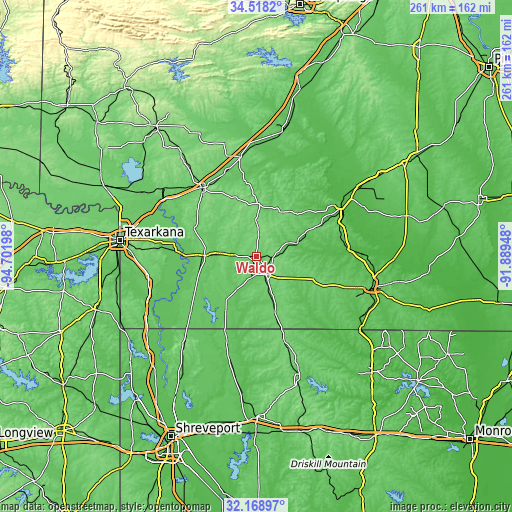 Topographic map of Waldo