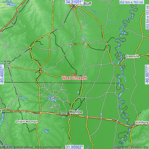 Topographic map of West Crossett