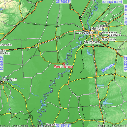 Topographic map of West Helena