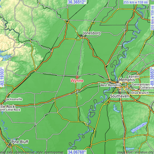 Topographic map of Wynne