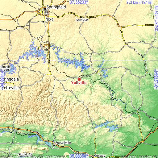 Topographic map of Yellville