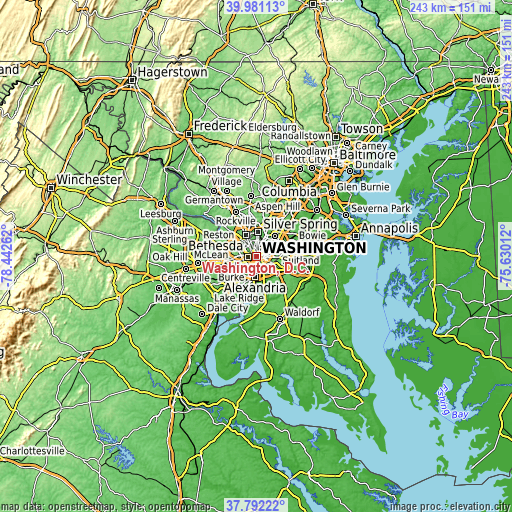 Topographic map of Washington, D.C.