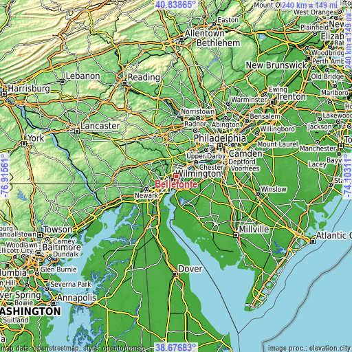 Topographic map of Bellefonte