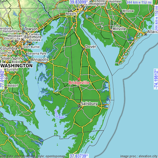 Topographic map of Bridgeville