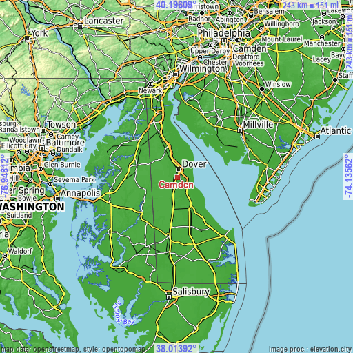 Topographic map of Camden