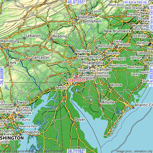 Topographic map of Claymont