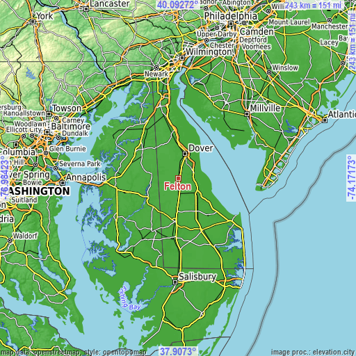 Topographic map of Felton