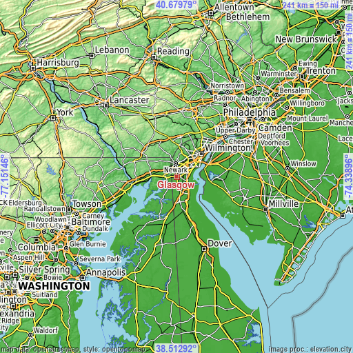 Topographic map of Glasgow