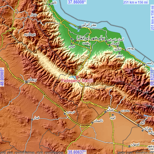Topographic map of Pādegān-e Manjīl