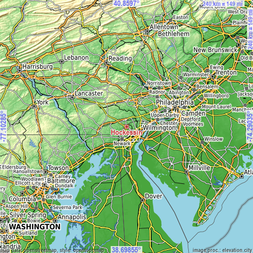 Topographic map of Hockessin