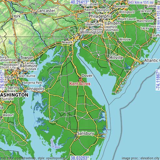 Topographic map of Kent Acres