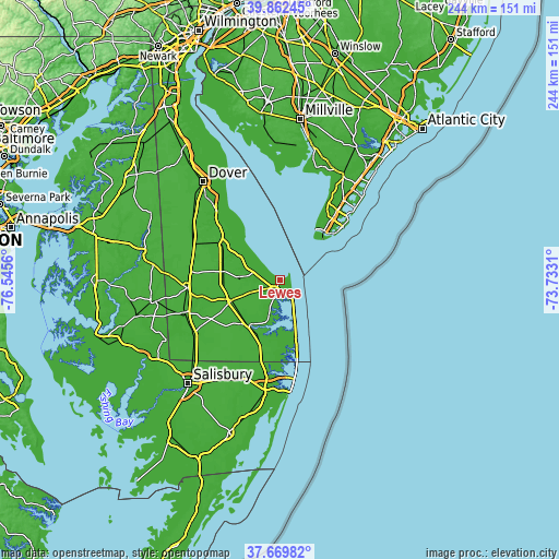 Topographic map of Lewes