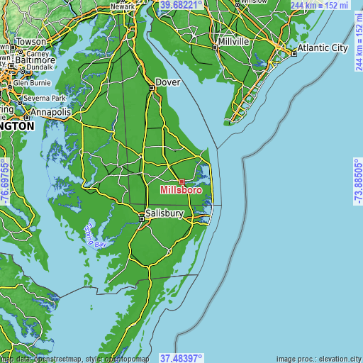 Topographic map of Millsboro