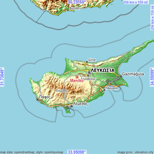 Topographic map of Méniko