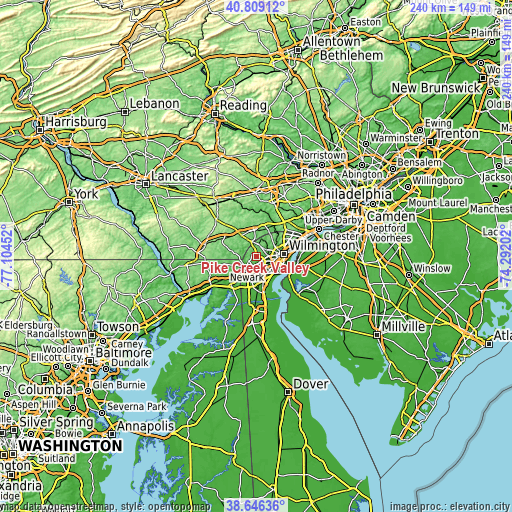 Topographic map of Pike Creek Valley