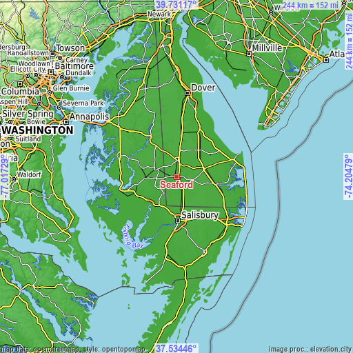 Topographic map of Seaford