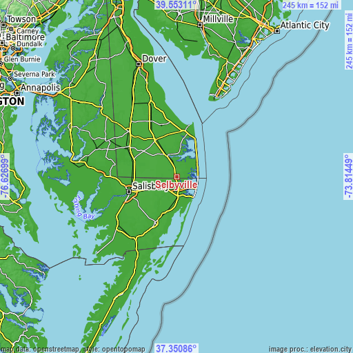 Topographic map of Selbyville