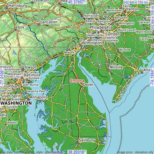 Topographic map of Smyrna