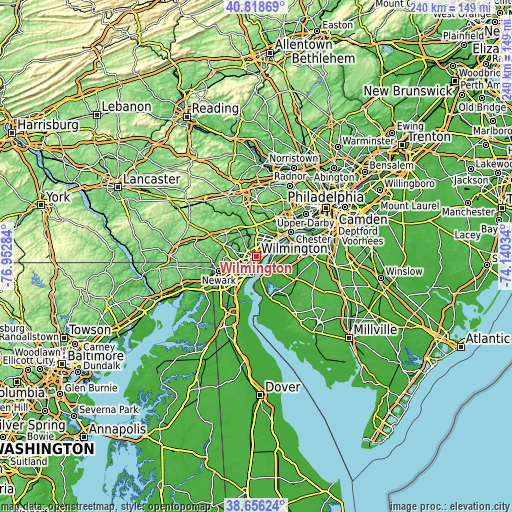 Topographic map of Wilmington