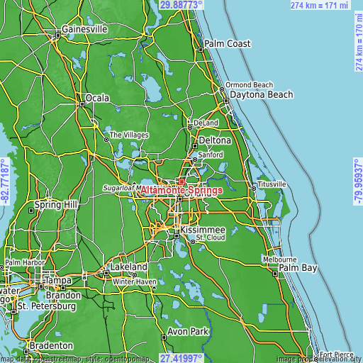 Topographic map of Altamonte Springs