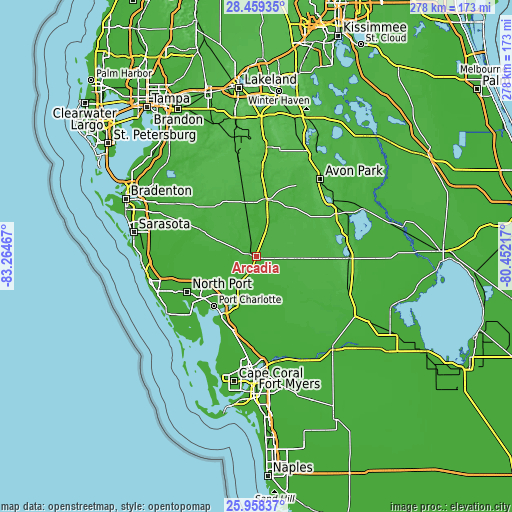 Topographic map of Arcadia