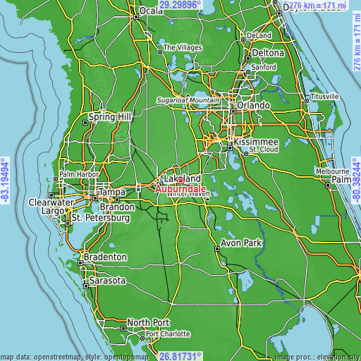 Topographic map of Auburndale