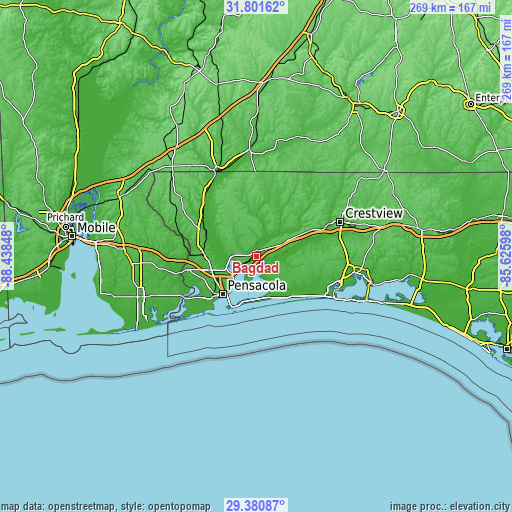 Topographic map of Bagdad