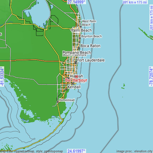 Topographic map of Bal Harbour