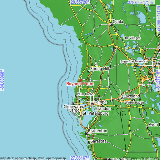 Topographic map of Bayonet Point