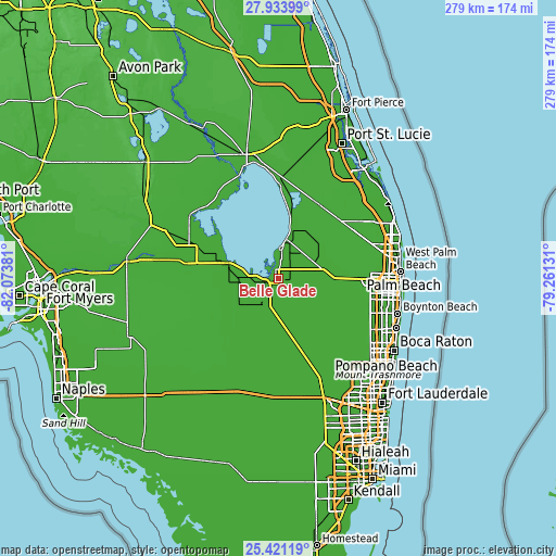 Topographic map of Belle Glade