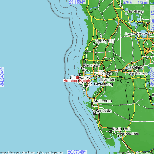 Topographic map of Belleair Beach