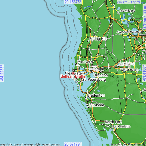 Topographic map of Belleair Bluffs