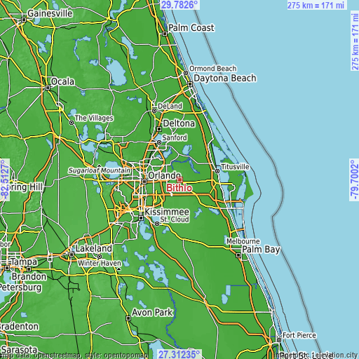 Topographic map of Bithlo