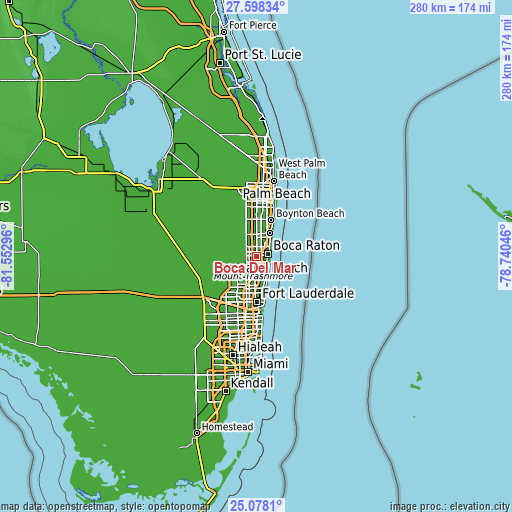 Topographic map of Boca Del Mar