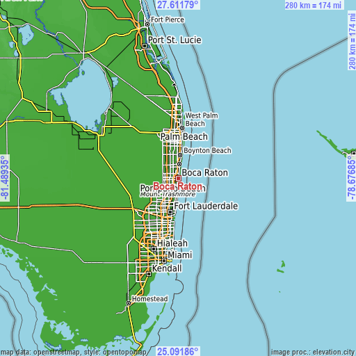 Topographic map of Boca Raton