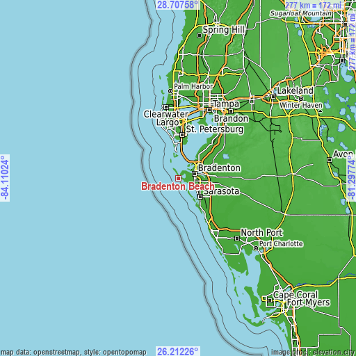 Topographic map of Bradenton Beach