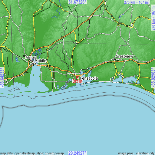 Topographic map of Brent