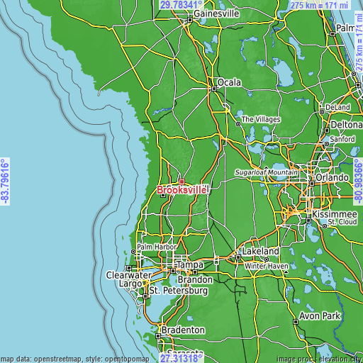 Topographic map of Brooksville