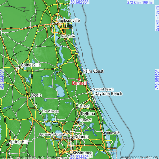 Topographic map of Bunnell