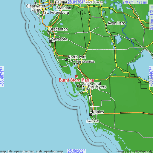 Topographic map of Burnt Store Marina