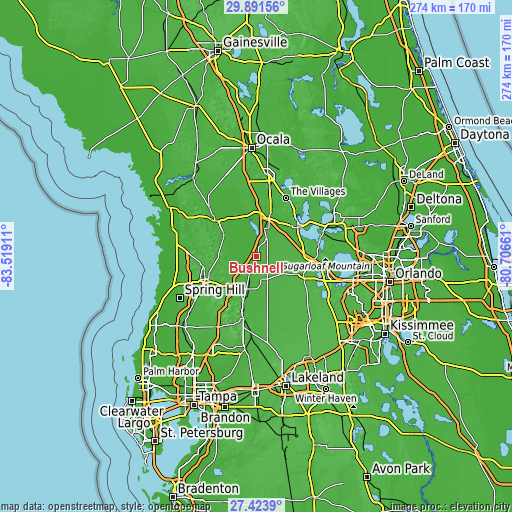 Topographic map of Bushnell