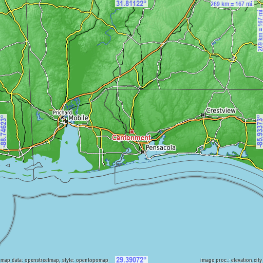 Topographic map of Cantonment