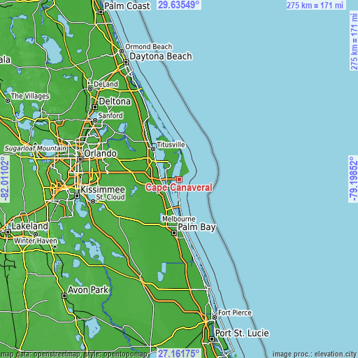 Topographic map of Cape Canaveral