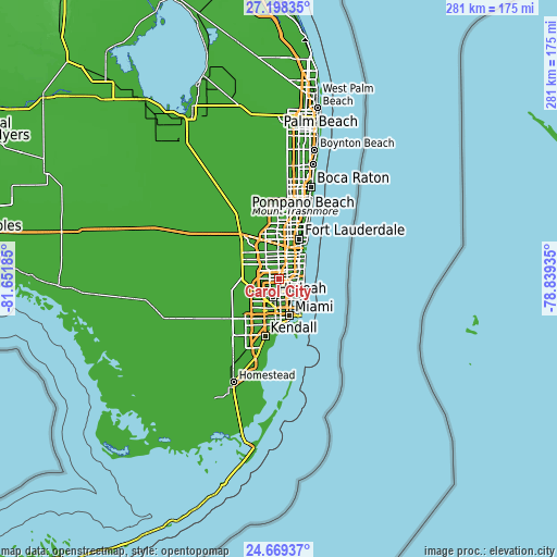 Topographic map of Carol City