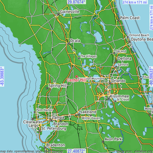 Topographic map of Center Hill