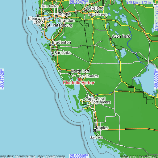 Topographic map of Charlotte Harbor